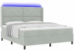 vidaXL Κρεβάτι Box Spring με Στρώμα & LED Ανοιχτό Γκρι 180x200 εκ Βελούδινο