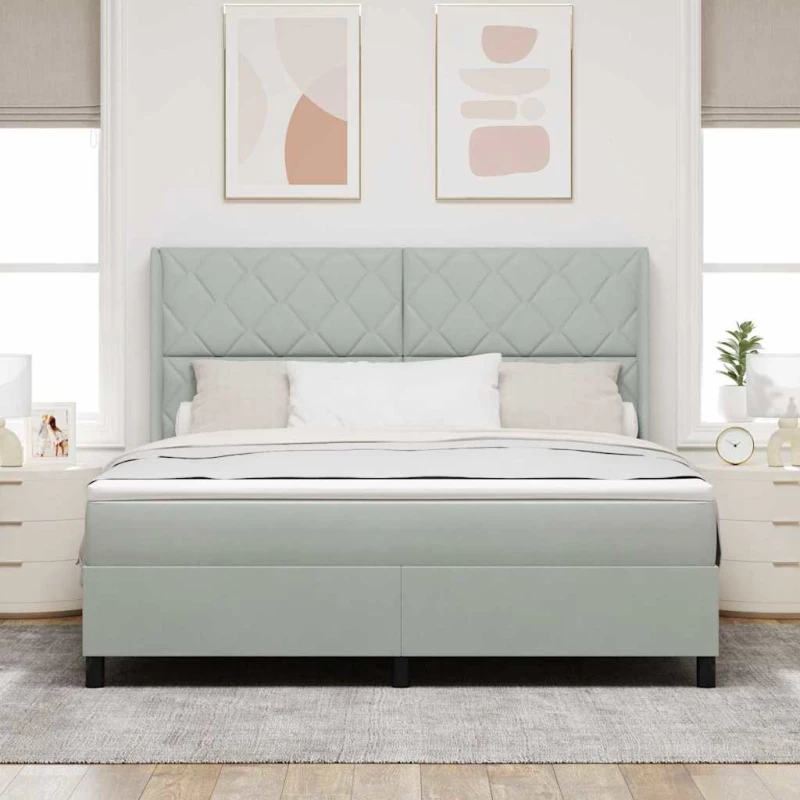 vidaXL Κρεβάτι Box Spring με Στρώμα & LED Ανοιχτό Γκρι 180x200 εκ Βελούδινο