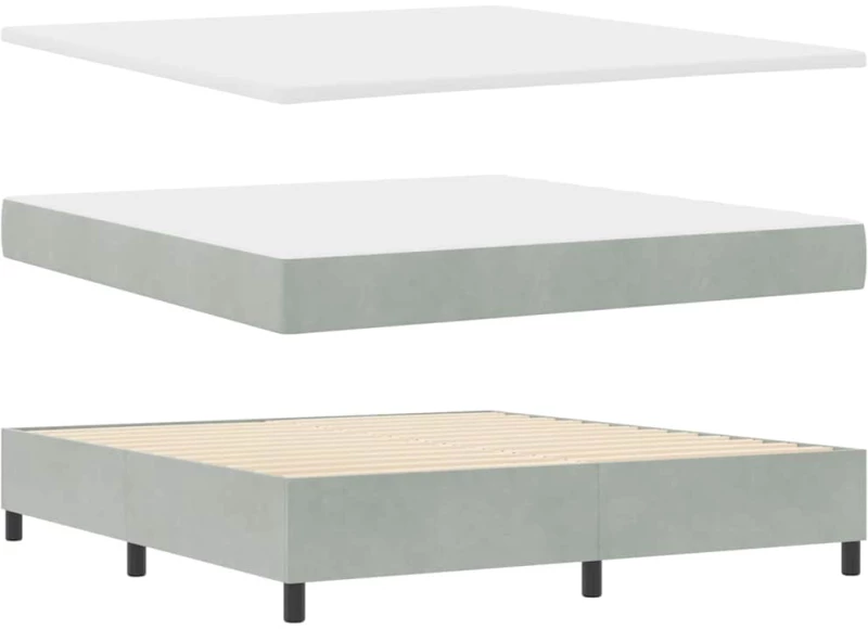 vidaXL Κρεβάτι Box Spring με Στρώμα & LED Ανοιχτό Γκρι 180x200 εκ Βελούδινο