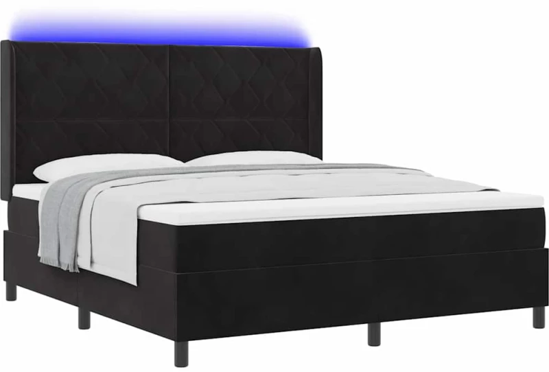 vidaXL Κρεβάτι με Στρώμα & LED Μαύρο 180x200 εκ Βελούδο