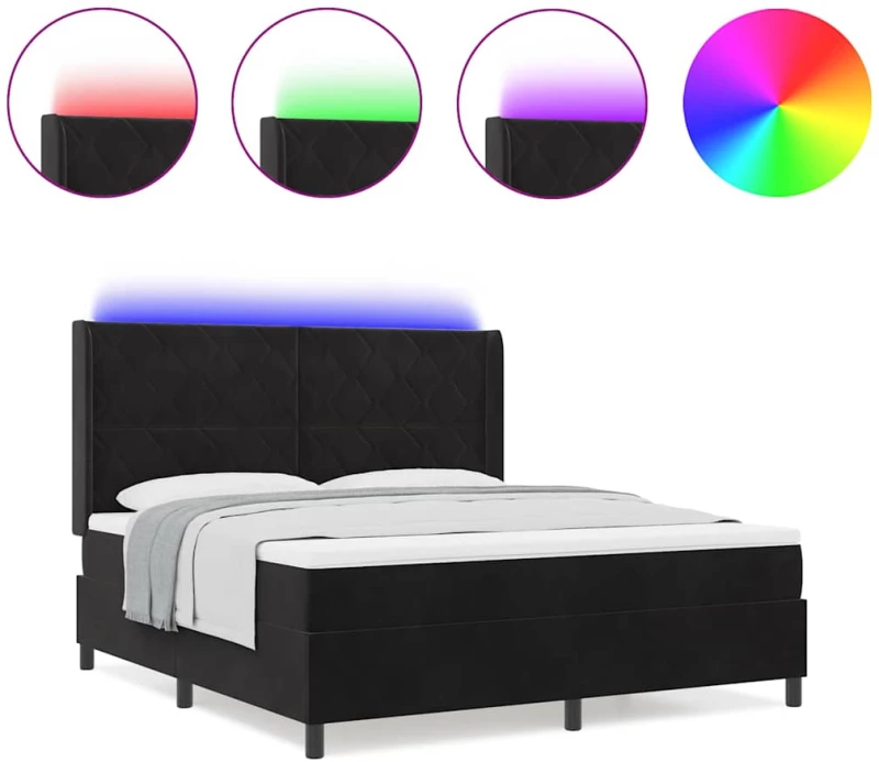 vidaXL Κρεβάτι με Στρώμα & LED Μαύρο 180x200 εκ Βελούδο