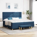 vidaXL Κρεβάτι με Κιβώτιο με Στρώμα & Πάγκο Μπλε 200x200 εκ. Ύφασμα