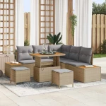 vidaXL Σετ Κήπου 8 Τεμαχίων με Μαξιλάρια Μπεζ από Πολυρατάν