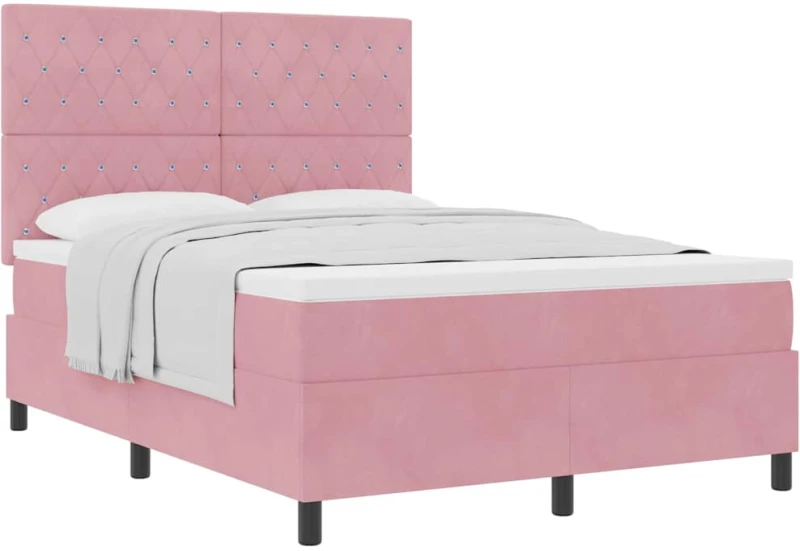 vidaXL Κρεβάτι Box Spring με Στρώμα Ροζ 140x190 εκ Βελούδινο