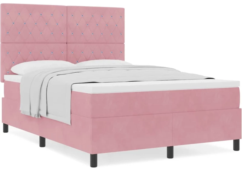 vidaXL Κρεβάτι Box Spring με Στρώμα Ροζ 140x190 εκ Βελούδινο