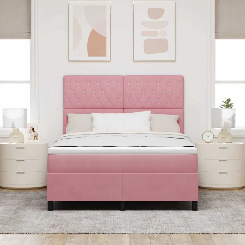vidaXL Κρεβάτι Box Spring με Στρώμα Ροζ 140x190 εκ Βελούδινο