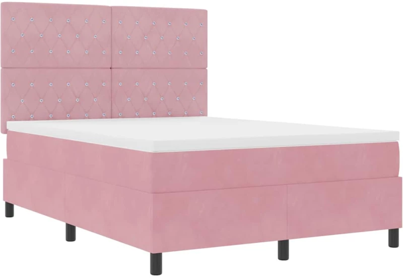 vidaXL Κρεβάτι Box Spring με Στρώμα Ροζ 140x190 εκ Βελούδινο