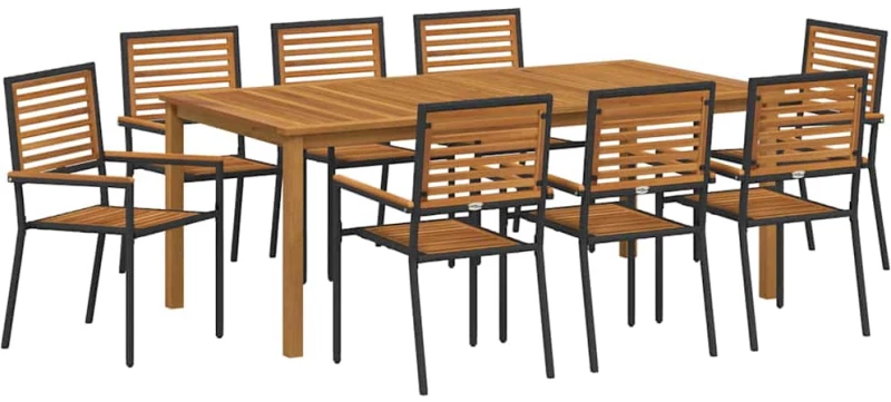 vidaXL Σετ Τραπεζαρίας Κήπου 9 pcs Μαύρο 200 x 100 x 74 cm