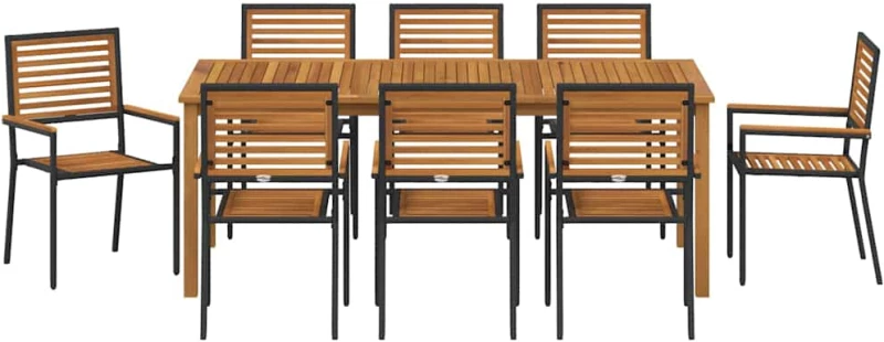 vidaXL Σετ Τραπεζαρίας Κήπου 9 pcs Μαύρο 200 x 100 x 74 cm