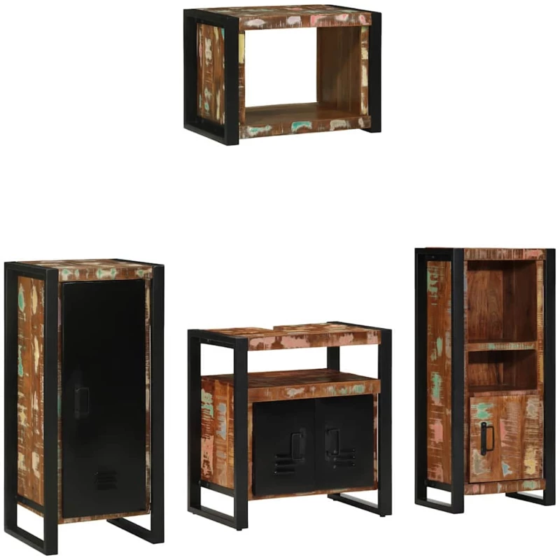 vidaXL Σετ Επίπλων Μπάνιου 4 pcs Πολύχρωμο Στερεό ανακτημένο ξύλο