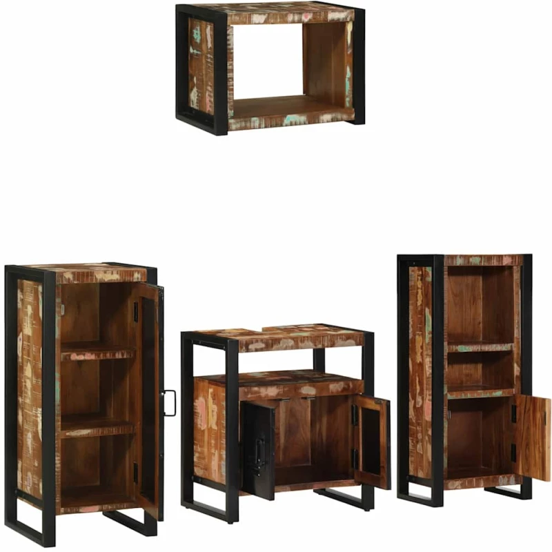 vidaXL Σετ Επίπλων Μπάνιου 4 pcs Πολύχρωμο Στερεό ανακτημένο ξύλο