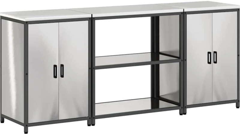 vidaXL Σετ Αποθήκευσης Κουζίνας με ράφι 3 pcs Ασημί 210 x 50 x 92 εκ