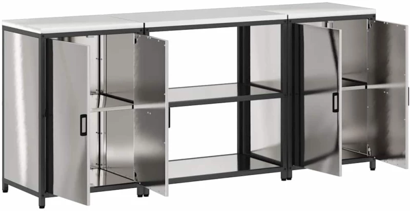 vidaXL Σετ Αποθήκευσης Κουζίνας με ράφι 3 pcs Ασημί 210 x 50 x 92 εκ