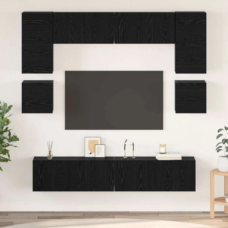 vidaXL Σετ επίπλου τηλεόρασης 8 pcs Μαύρη Δρυς 80 x 30 x 30 εκ.