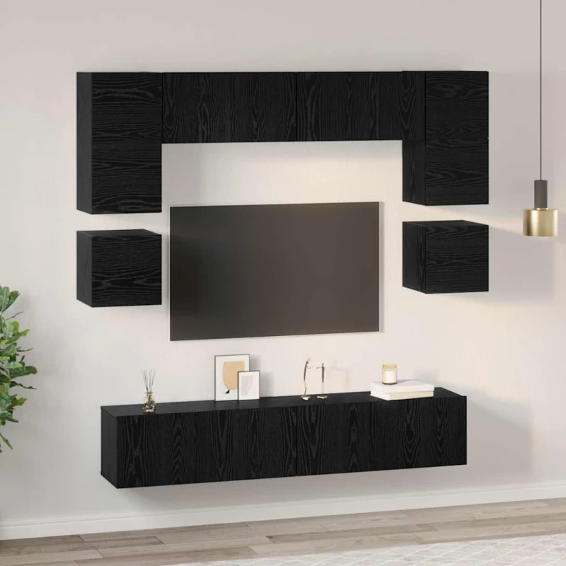 vidaXL Σετ επίπλου τηλεόρασης 8 pcs Μαύρη Δρυς 80 x 30 x 30 εκ.