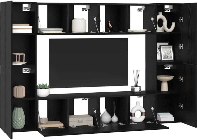 vidaXL Σετ επίπλου τηλεόρασης 8 pcs Μαύρη Δρυς 181 x 30 x 120 εκ