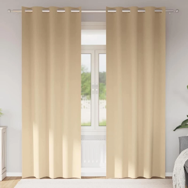 vidaXL Κουρτίνες με κουρτίνες 2 pcs Κρεμ 225 x 140 εκ. Πολυεστέρας