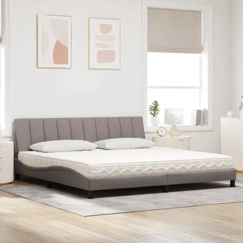 vidaXL Κρεβάτι με Στρώμα Taupe 200x200 εκ. Υφασμάτινο