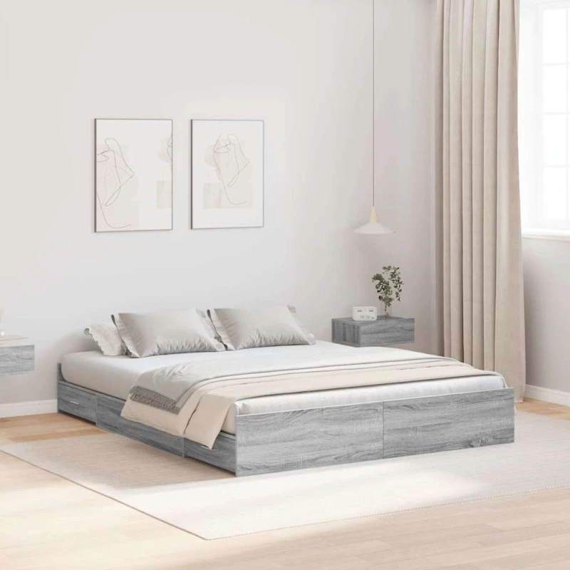 vidaXL Κρεβάτι με αποθηκευτικό χώρο Γκρι sonoma 140 x 200 cm