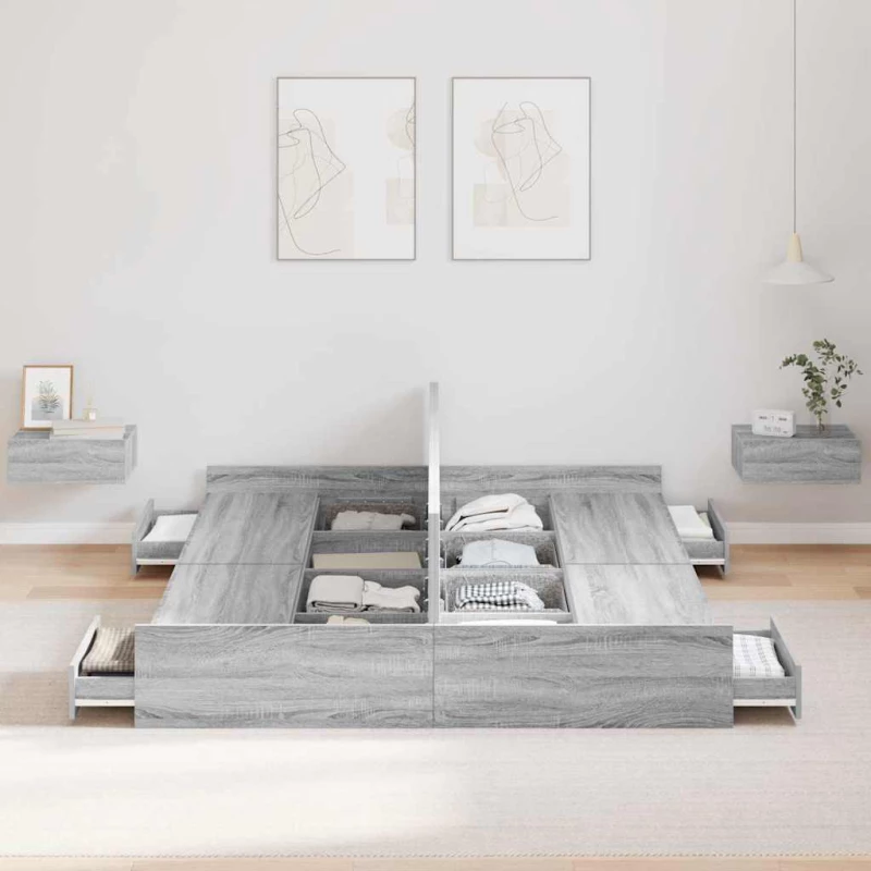 vidaXL Κρεβάτι με αποθηκευτικό χώρο Γκρι sonoma 140 x 190 cm