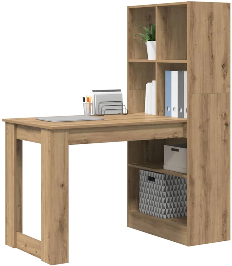 vidaXL Γραφείο με ράφι με αποθήκευση artisan δρυς 122 x 67 x 145 εκ.
