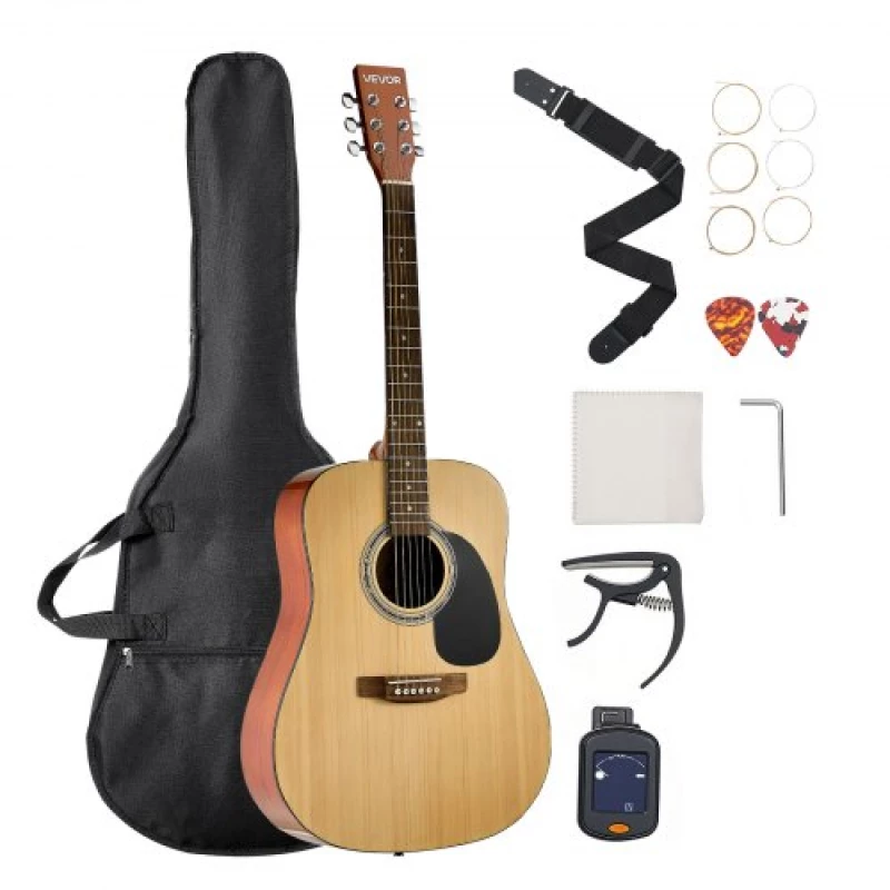 VEVOR 41 in Dreadnought Acoustic Guitar Natural Beginner Bundle Gig Bag Adult