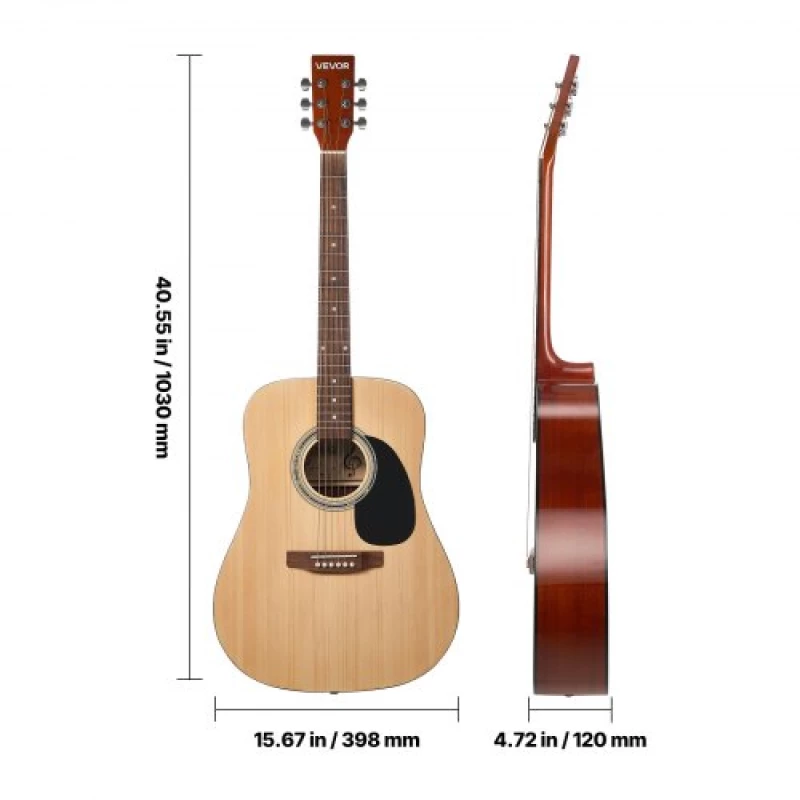 VEVOR 41 in Dreadnought Acoustic Guitar Natural Beginner Bundle Gig Bag Adult