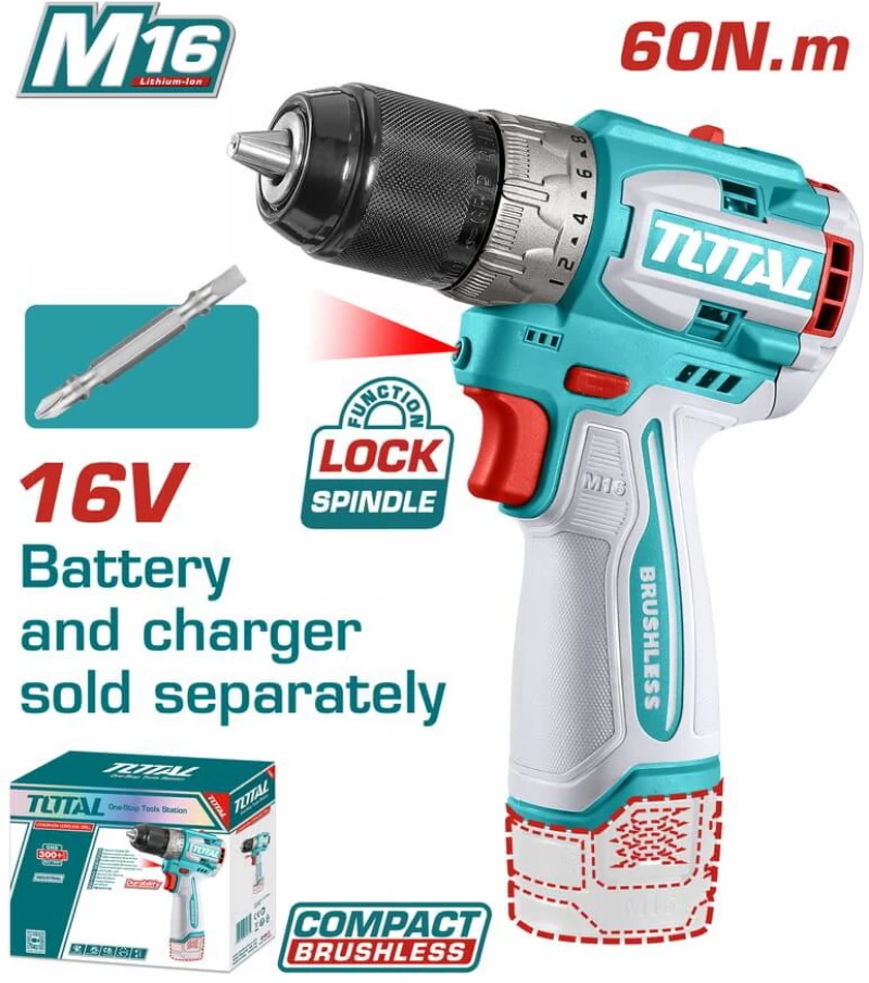 TOTAL Δραπανοκατσάβιδο μπαταρίας Li-ion 16V / 60Nm SOLO (TDLI16681)