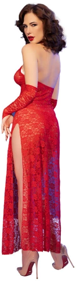 CHILIROSE - CR 4853 RED LACE DRESS WITH GLOVES