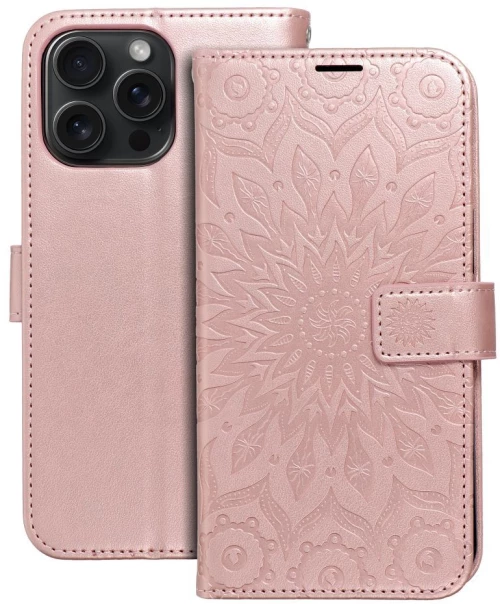 Mezzo Book Case For Iphone 15 Pro Max Mandala Rose Gold