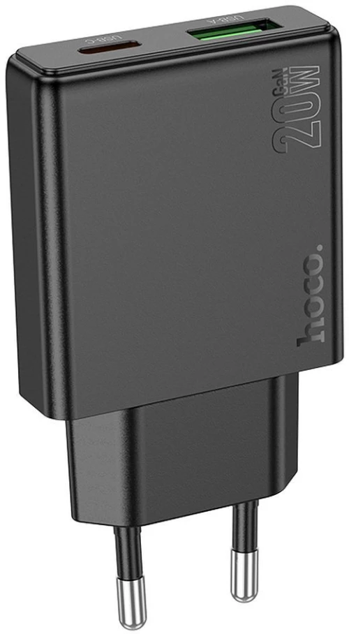 Hoco Slim Wall Charger Usb A + Type C Pd Qc3.0 3A 20W N38 Black