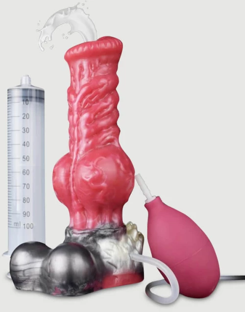 Dildo Σκύλου Σιλικόνης Με Ραβδώσεις & Εκσπερμάτιση The Furry Silicone Dildo With Ejaculation & Suction Cup 16 x 6 cm - Κόκκινο