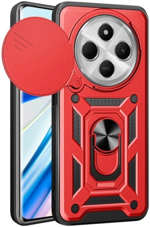 Θήκη Xiaomi Redmi 14C / Poco C75 Bodycell Armor Slide Ανθεκτική με Κάλυμμα για την Κάμερα & Μεταλλικό Ring Holder - Red (5206015080296)