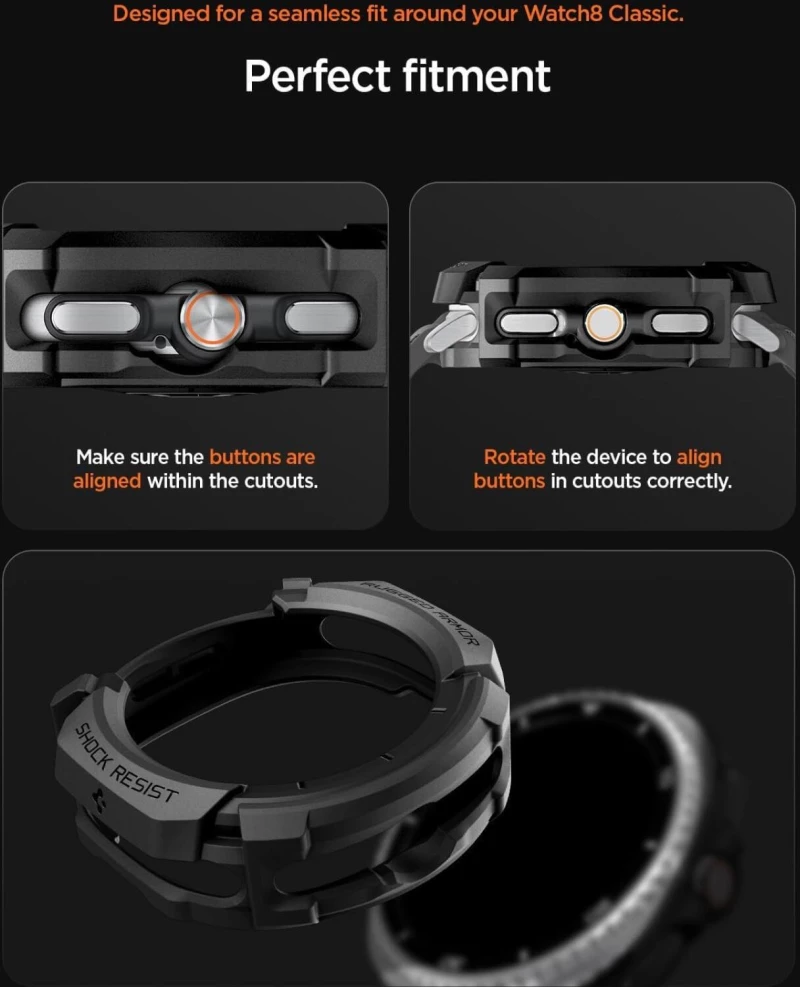 Θήκη Samsung Galaxy Watch 8 Classic 46mm Spigen Rugged Armor Ανθεκτική Σιλικόνης - Matte Black (ACS10012)