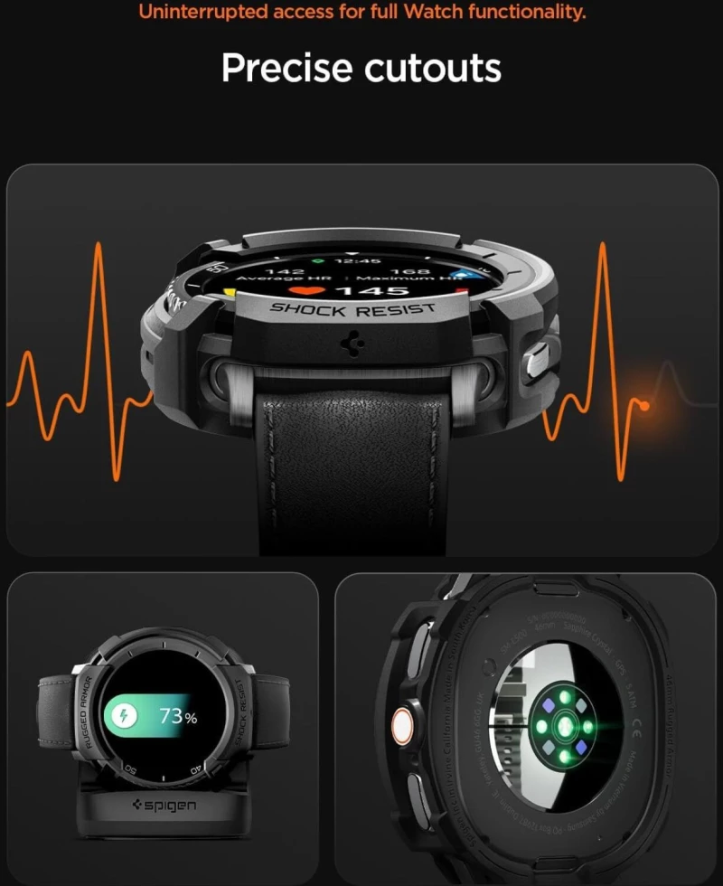 Θήκη Samsung Galaxy Watch 8 Classic 46mm Spigen Rugged Armor Ανθεκτική Σιλικόνης - Matte Black (ACS10012)