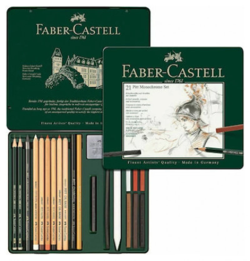 Ξυλομπογιές 21 χρωμ μεταλλική κασετίνα castell Pitt Monochrome 112976