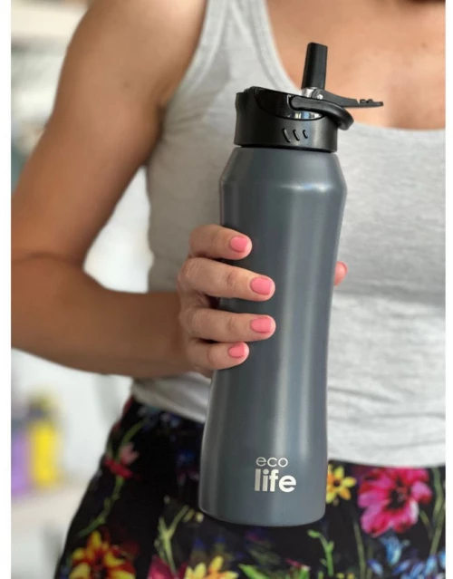 Ecolife Thermos Grey Με Eσωτερικό Καλαμάκι  33-BO-3061