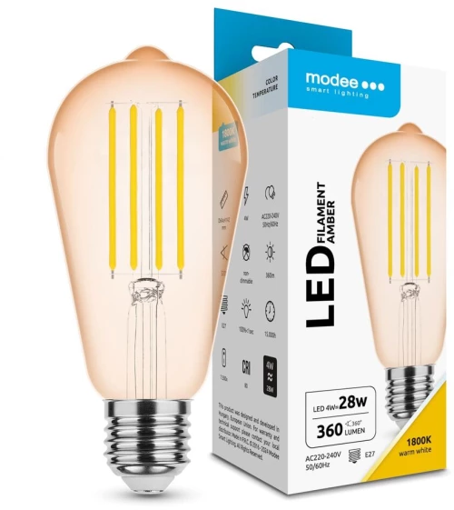Modee Lighting Λαμπτήρας LED Filament Amber ST64 4W E27 320° 1800K (320 lumen)