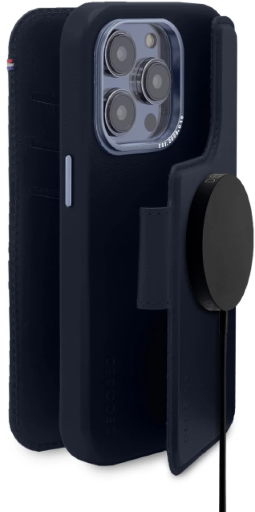 Decoded Detachable Wallet Case Leather with MagSafe with Flip for iPhone 14 Pro Max - Navy Blue