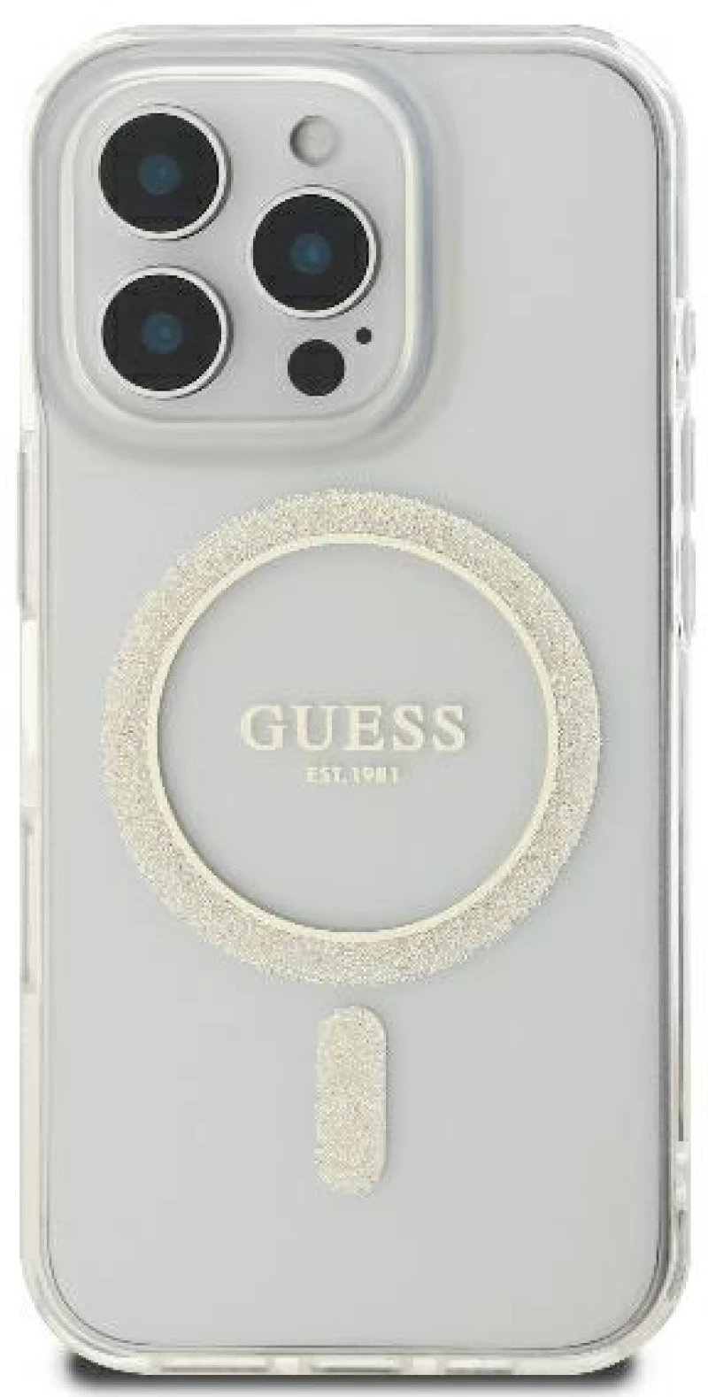Guess GUHMP16LHFGERET iPhone 16 Pro 6.3" transparent hardcase IML Glitter Circle MagSafe