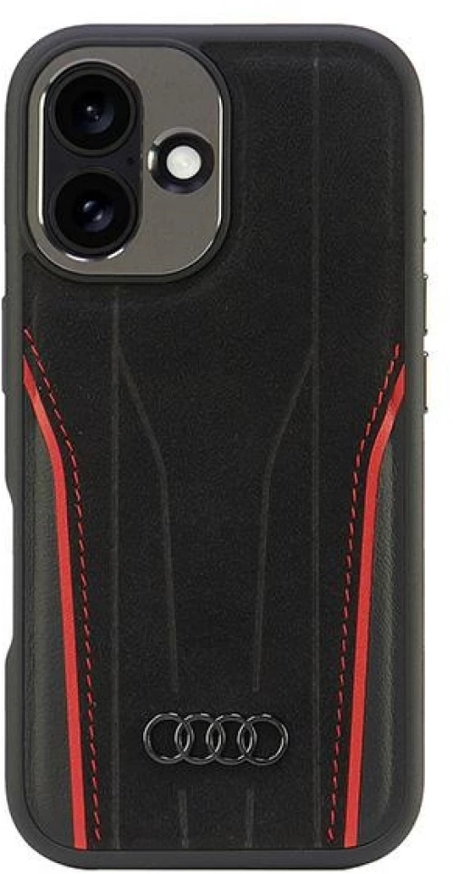 Audi Genuine Leather MagSafe iPhone 16 6.1" black-red hardcase AU-TPUPCMIP16-R8/D3-RD