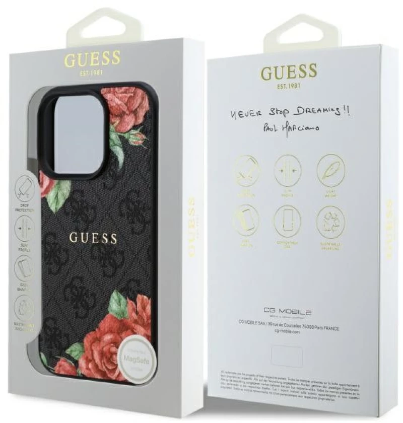 Guess GUHMP16LP4ROPEMCK iPhone 16 Pro 6.3" black/black hardcase 4G Flowers Print MagSafe