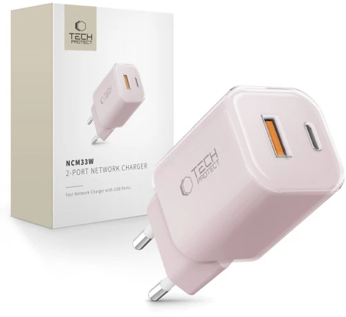 Tech-Protect NCM33W 2-port PD33W/QC3.0 wall charger - pink
