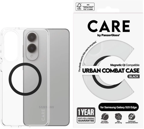 CARE by PanzerGlass - Flagship Case Transparent Urban Combat w. Black Qi Compatible Samsung S25 Edge / Electronics