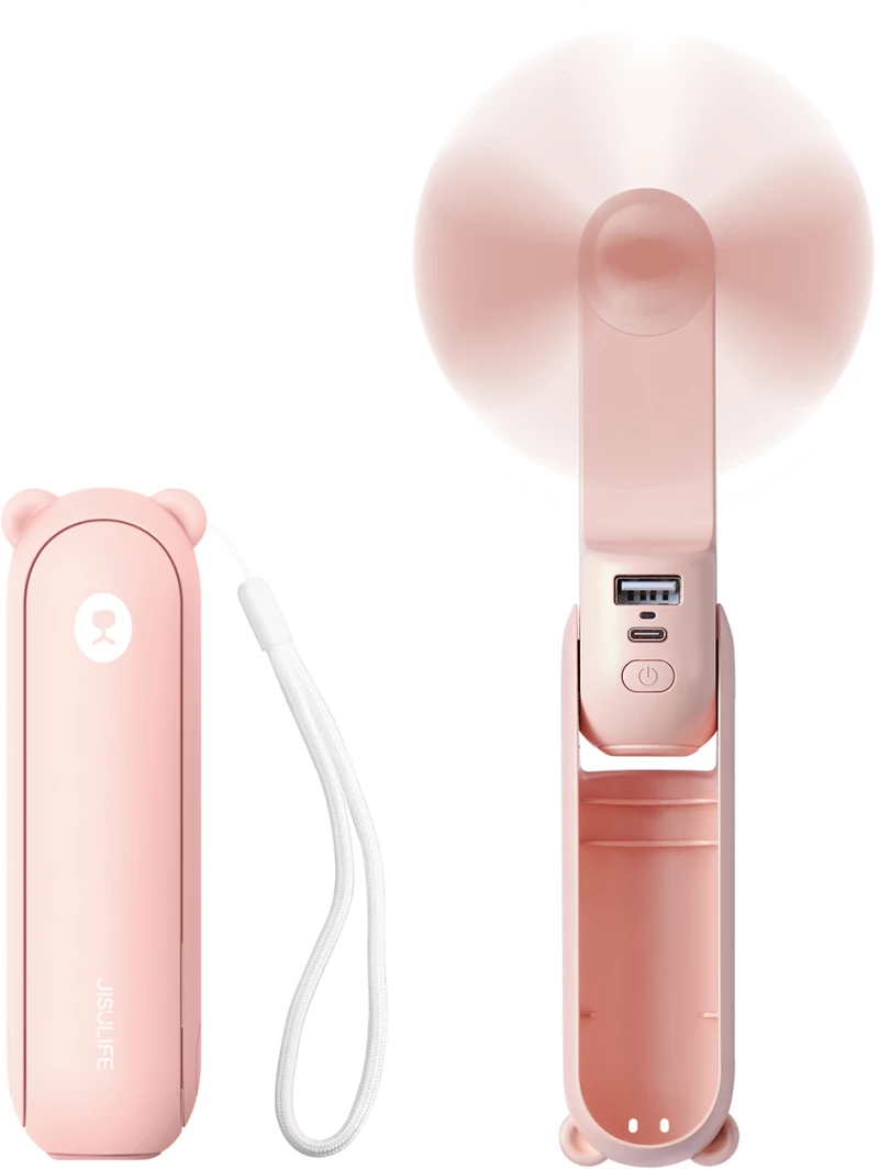 Jisulife Handheld Fan Life8 Portable USB Fan with Power Bank Function 2000mAh and Flashlight - Pink
