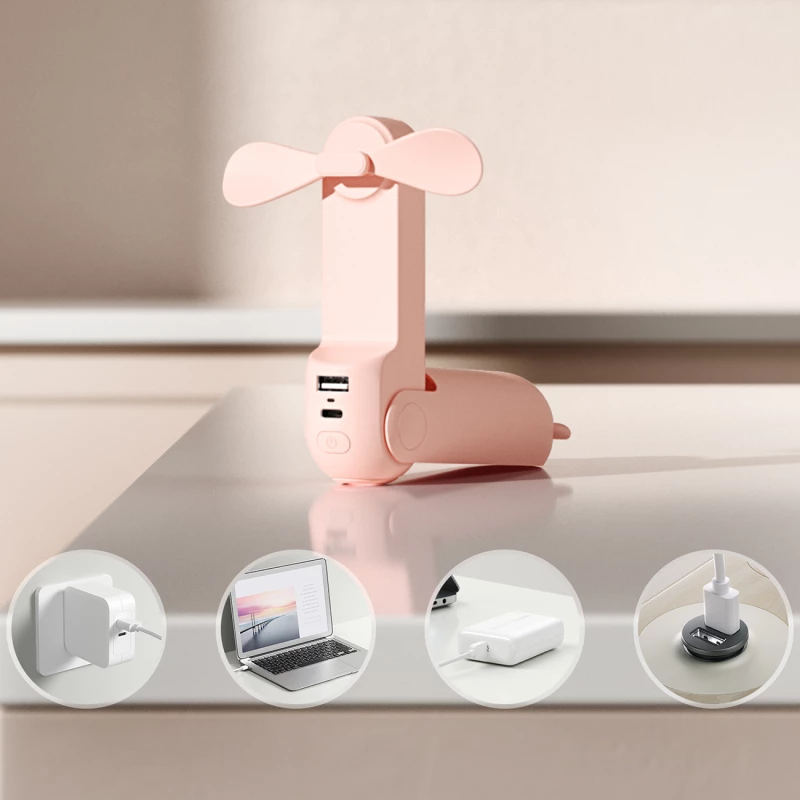 Jisulife Handheld Fan Life8 Portable USB Fan with Power Bank Function 2000mAh and Flashlight - Pink