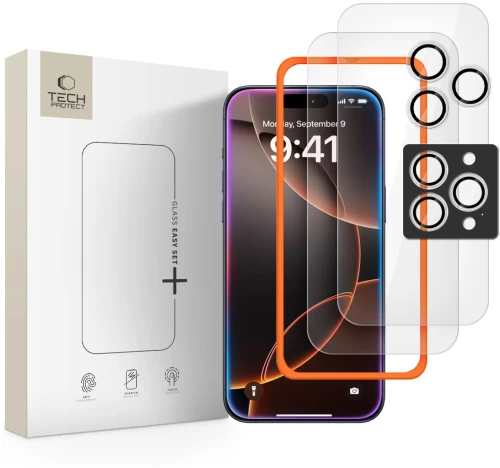 Tech-Protect Easy Set+ 3-pack tempered glass for iPhone 16 Pro / 17 Pro - transparent