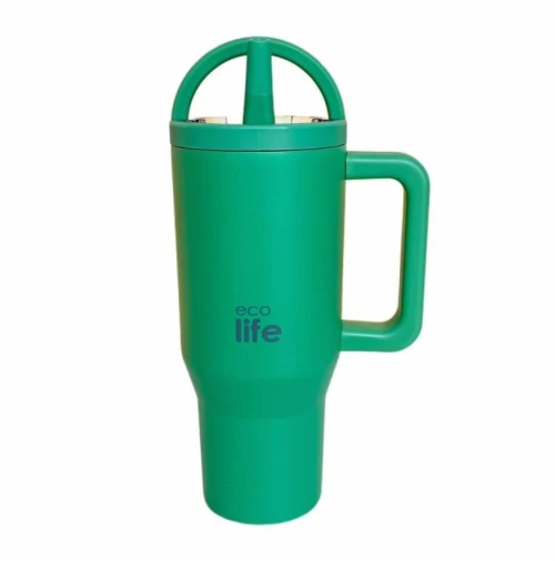 Tumbler με Ενσωματωμένο Καλαμάκι και Διπλό Χερούλι Ecolife - Green Tea 900ml