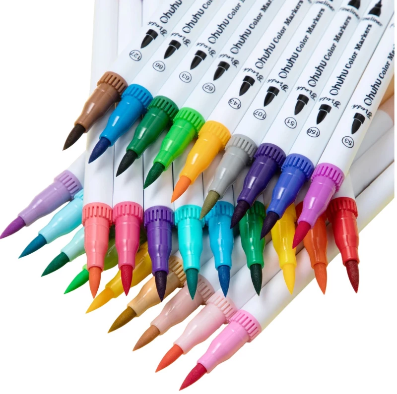 Μαρκαδόροι Ohuhu Maui σετ 100 με διπλή μύτη Brush & Fineliner