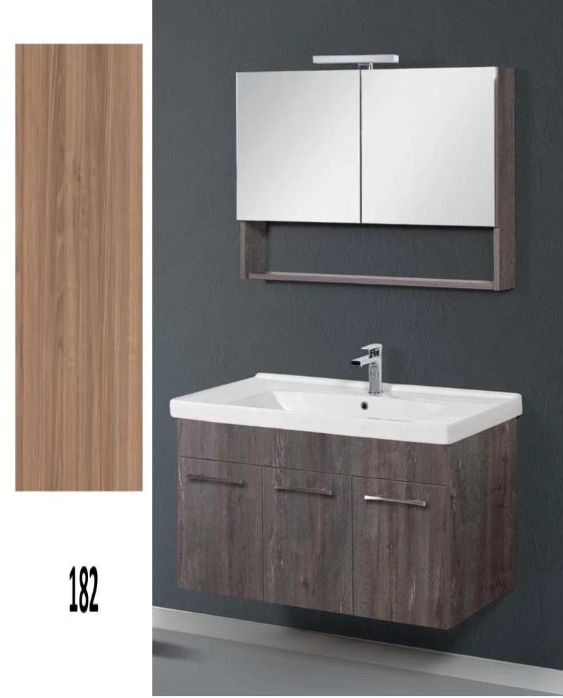 Έπιπλο Μπάνιου Cappuccino MDF Laminate Βάση, Καθρέπτης, Νιπτήρας 70cm 001